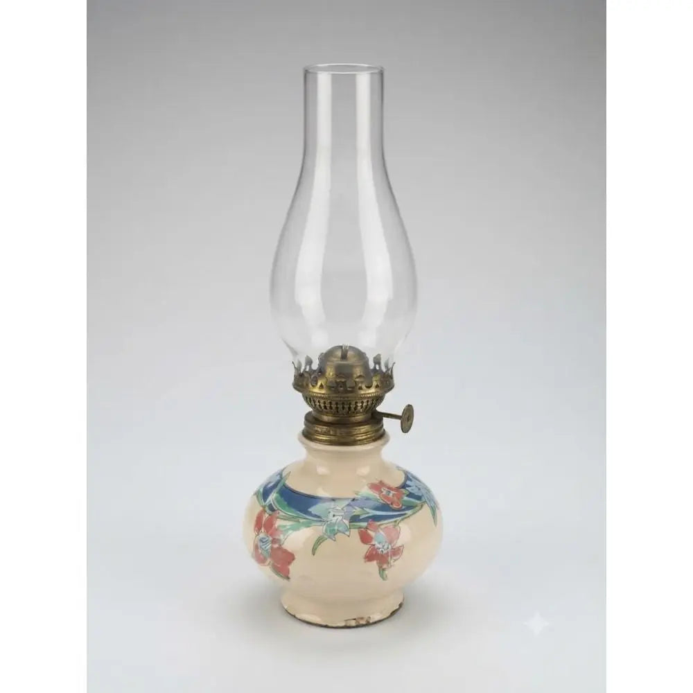 Vintage Hand-Painted Floral Oil Kerosene Lamp, Gone with the Wind (GWTW) style Lamp